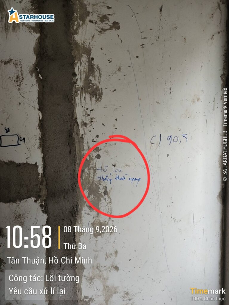 Vị trí lỗi được ghi số đo và khoanh đỏ để đối chiếu khi kiểm lần hai